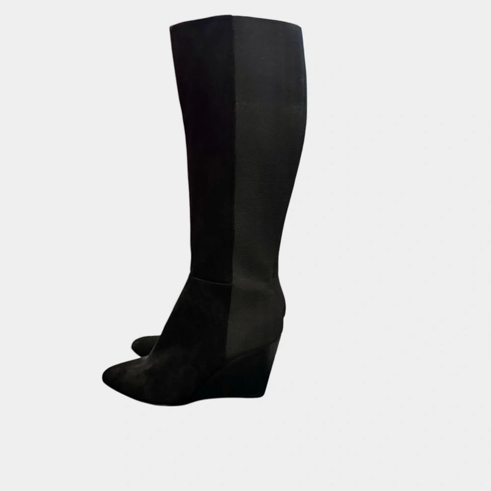Charles By Charles David Easel Knee-High Black Velvet Pointy-Toe Wedge Boots